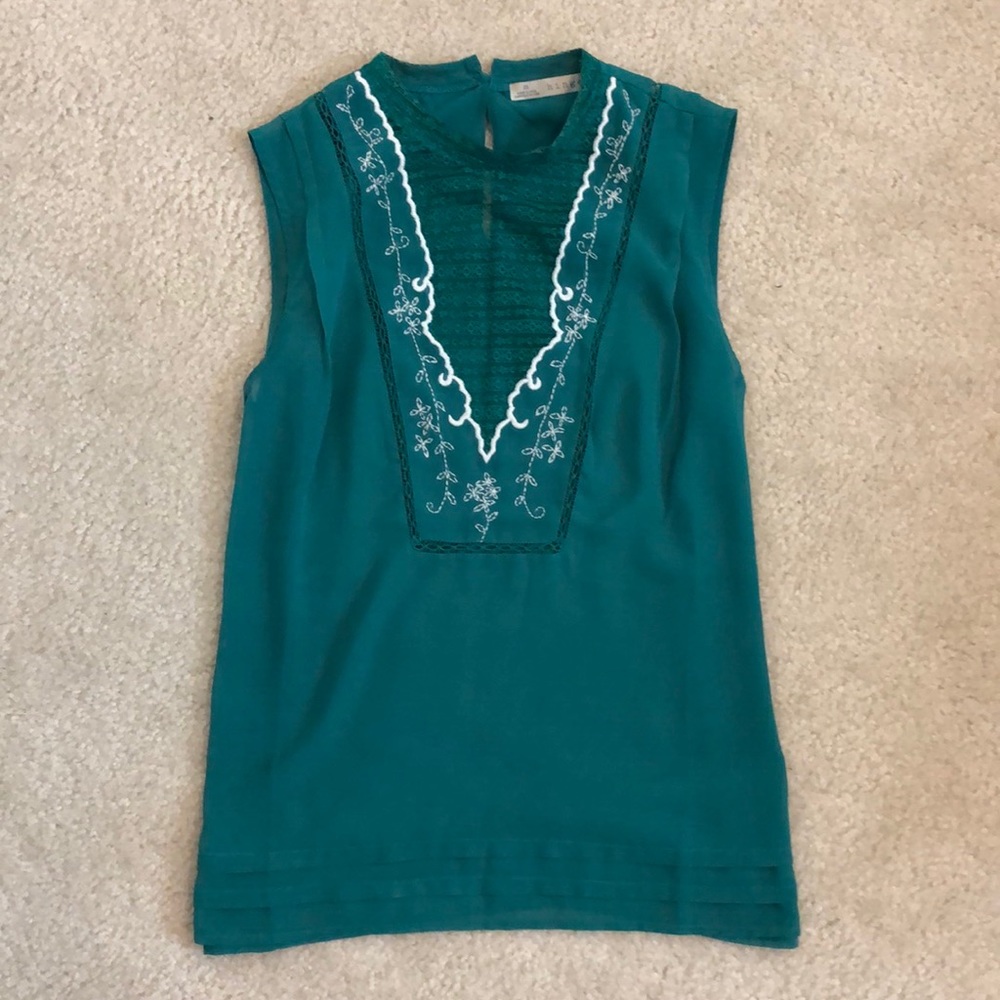 Hinge Brand Embroidered Blouse in Turquoise